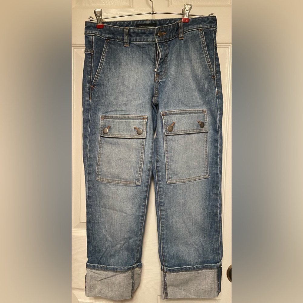 Wide Leg Banana Republic Cargo Blue Jeans with Extra Large Pockets